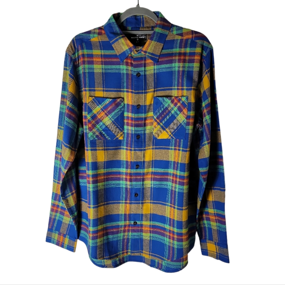 Houston White men button down plaid flannel long sleeve shirt size medium
